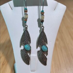 Silver and Turquoise Feather Earrings